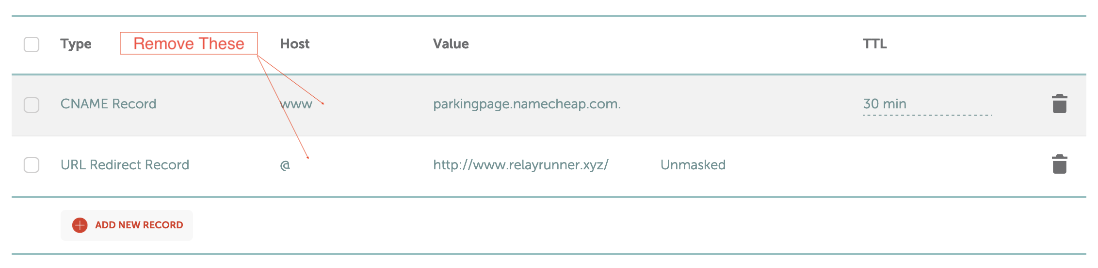 Namecheap Remove Records